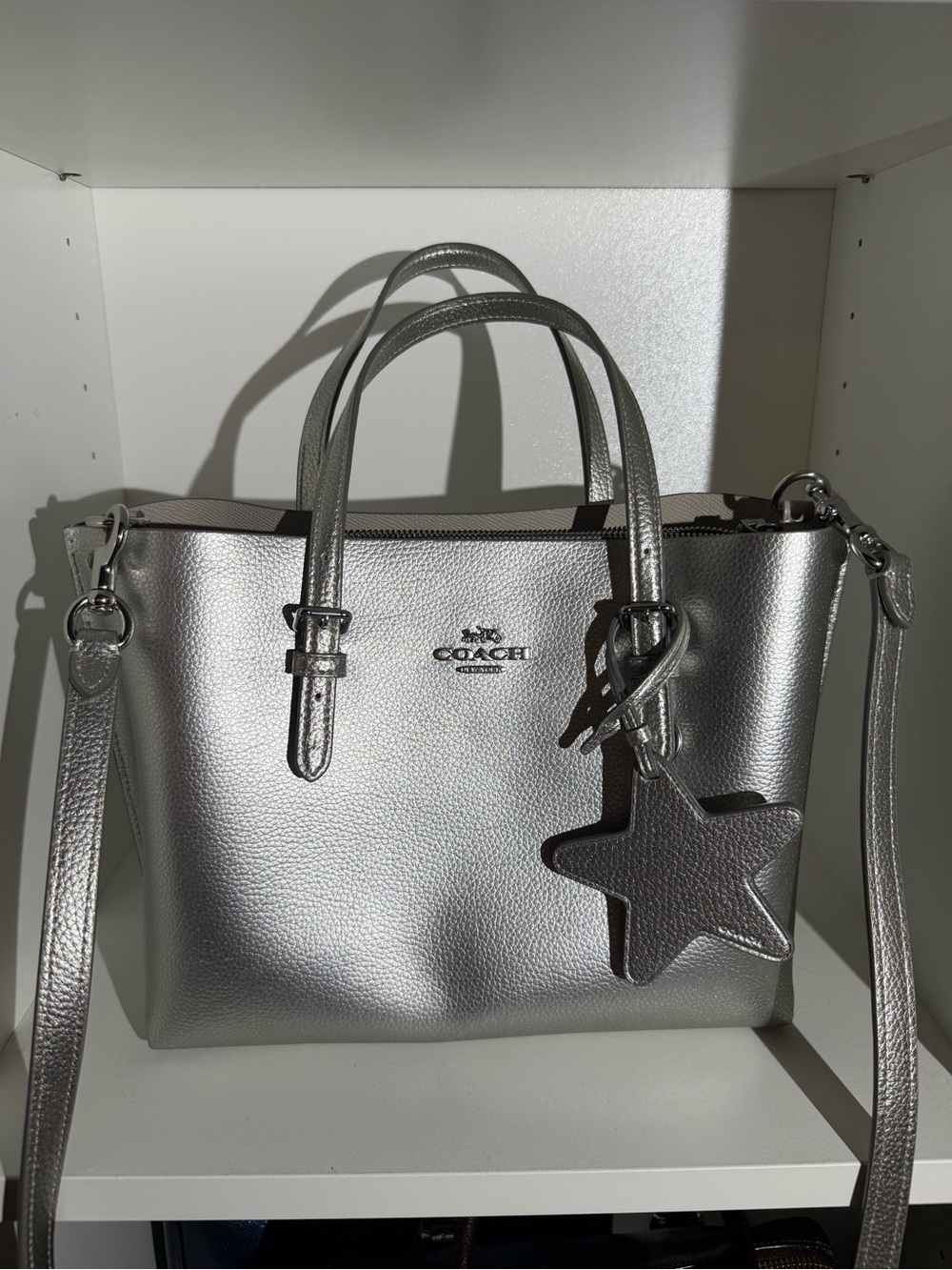 Coach Mollie Tote 25 - Metallic Silver Satchel w/ Star Charm